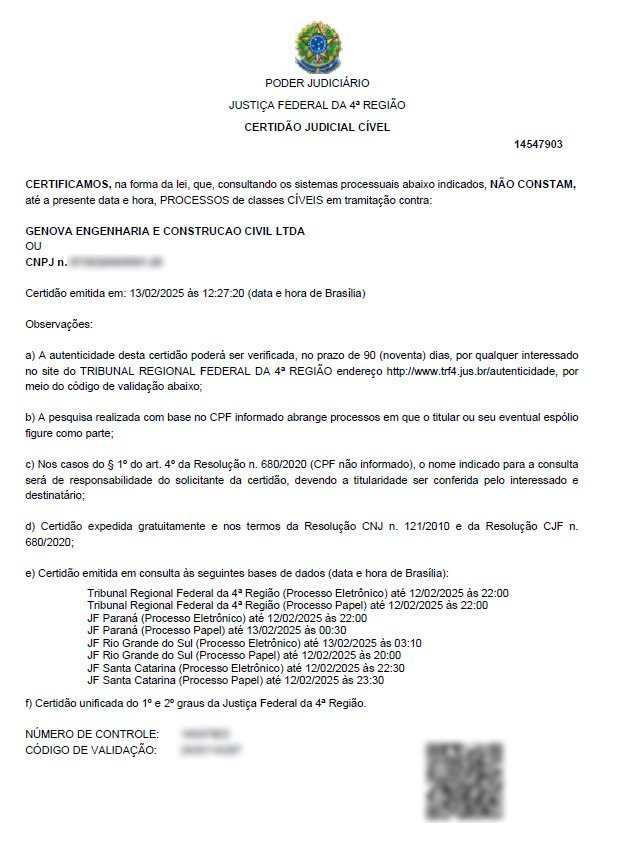 Certidão Cível TRF4 Construtora