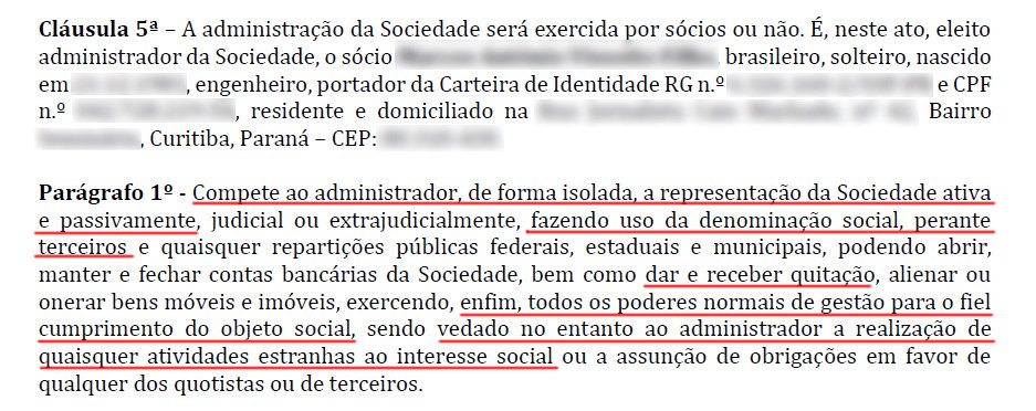 Cláusula de Administrador do Contrato Social da Construtora