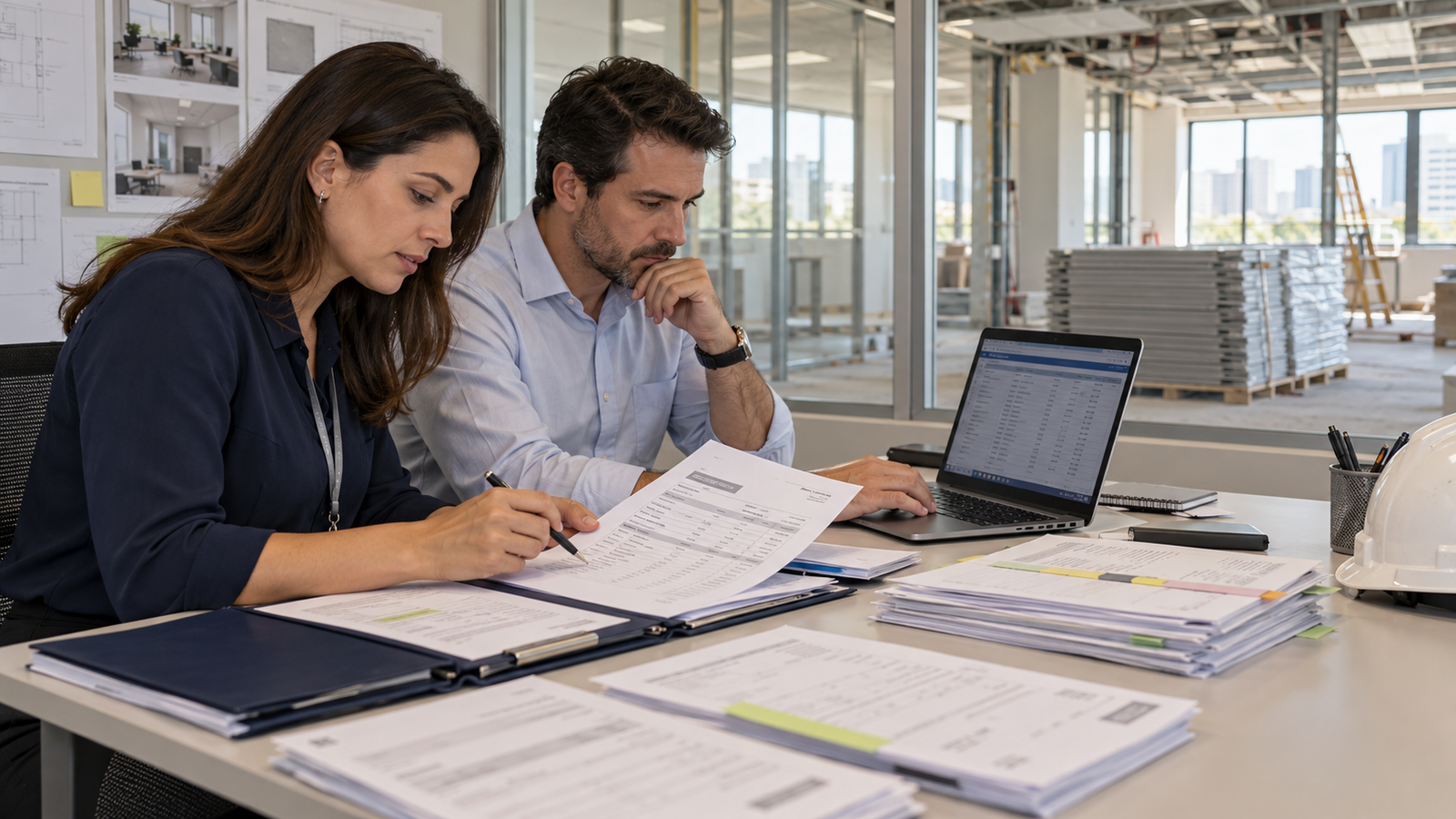 Conferência de despesas e compras em obra por administração.